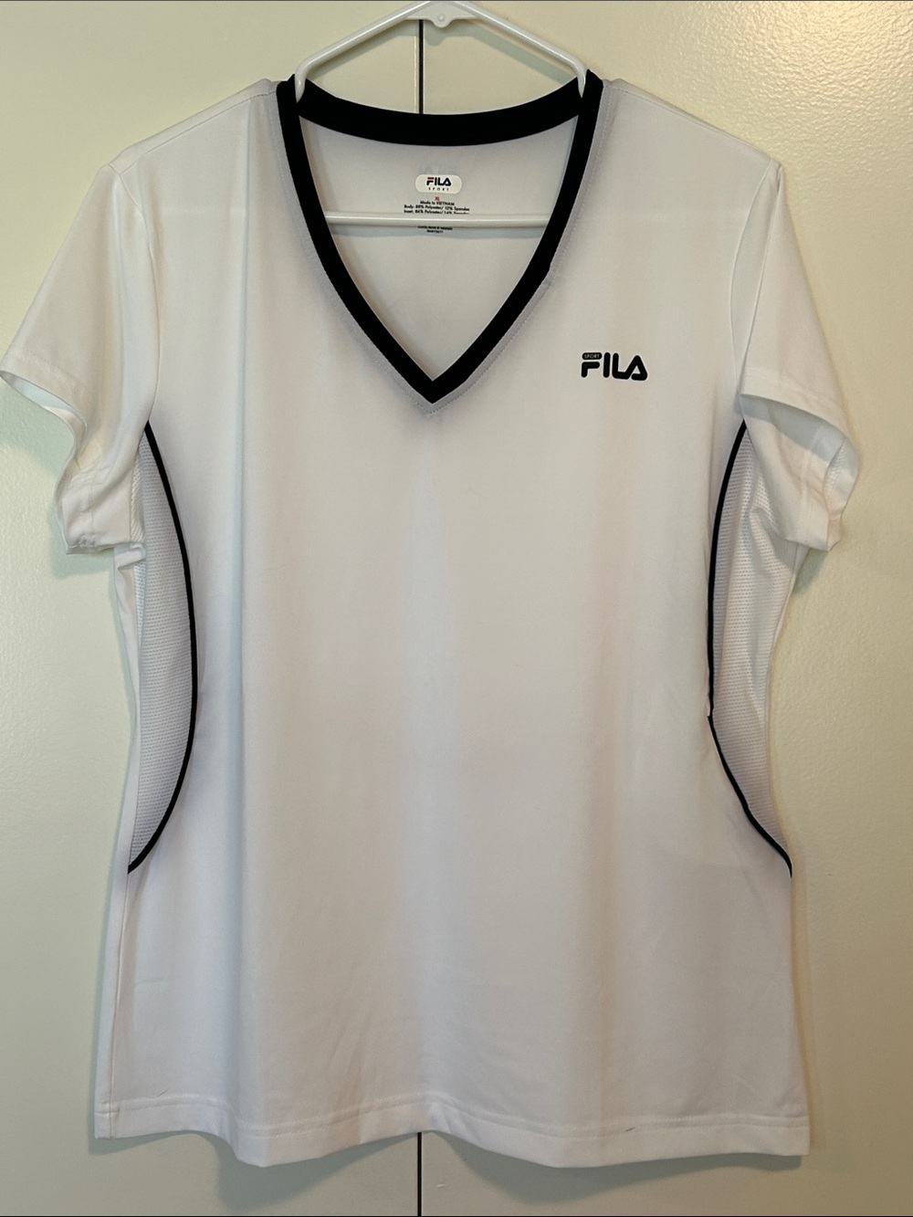 FILA White V-Neck Tee with Black Accents size XL